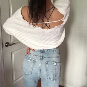 WHITE KNIT OFF THE SHOULDER SWEATER